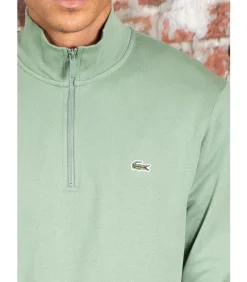 High neck zip up fleece sweatshirt - thyme