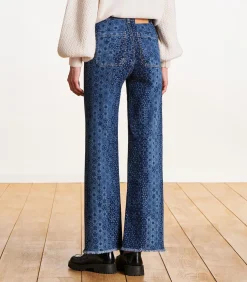 High waist printed flare jeans in biologisch katoen