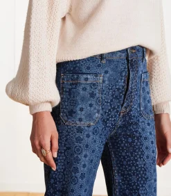 High waist printed flare jeans in biologisch katoen