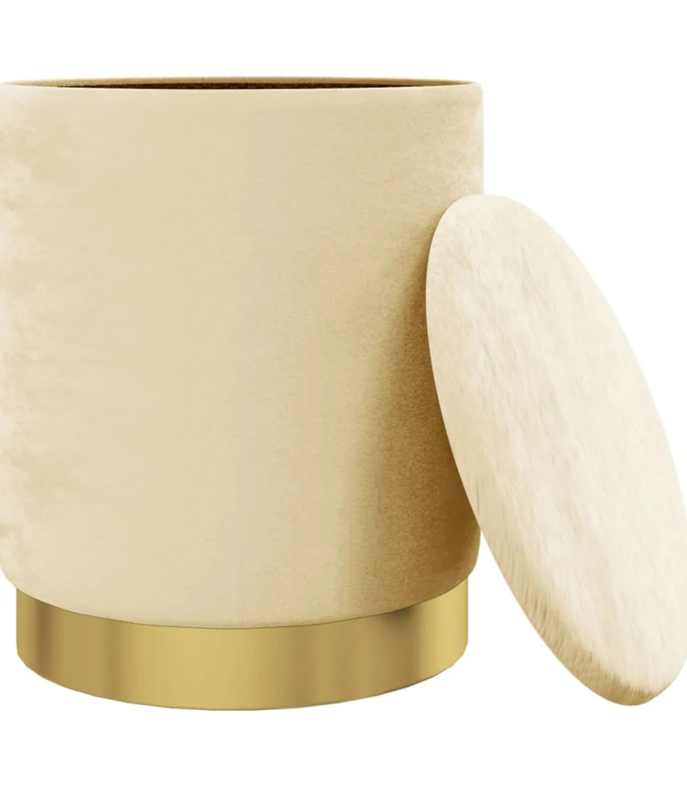 Hocker met opbergruimte rond fluweel 31 x 37 cm abrikooskleurig