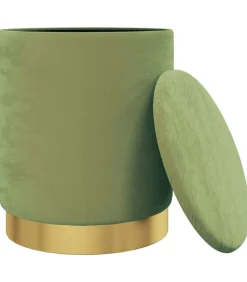 Hocker met opbergruimte rond fluweel 31 x 37 cm mosterdgroen