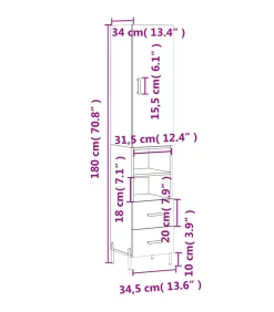 Hoge kast 34,5x34x180 cm bewerkt hout grijs sonoma eikenkleurig