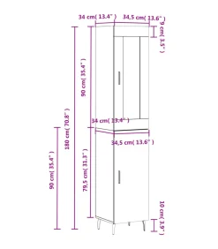 Hoge kast 34,5x34x180 cm bewerkt hout betongrijs
