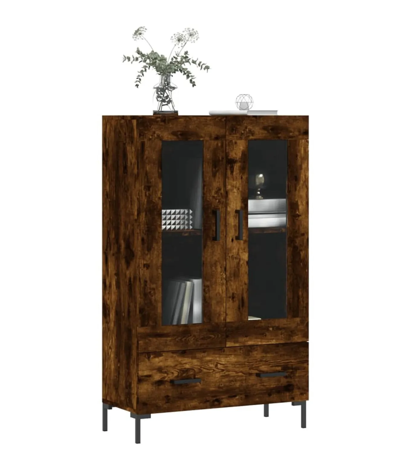 Hoge kast 69,5x31x115 cm bewerkt hout gerookt eikenkleurig