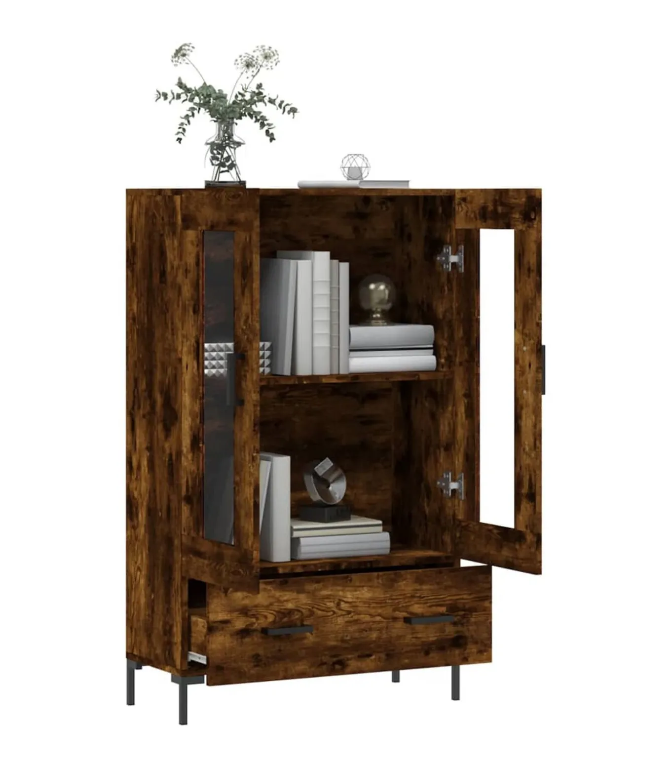 Hoge kast 69,5x31x115 cm bewerkt hout gerookt eikenkleurig