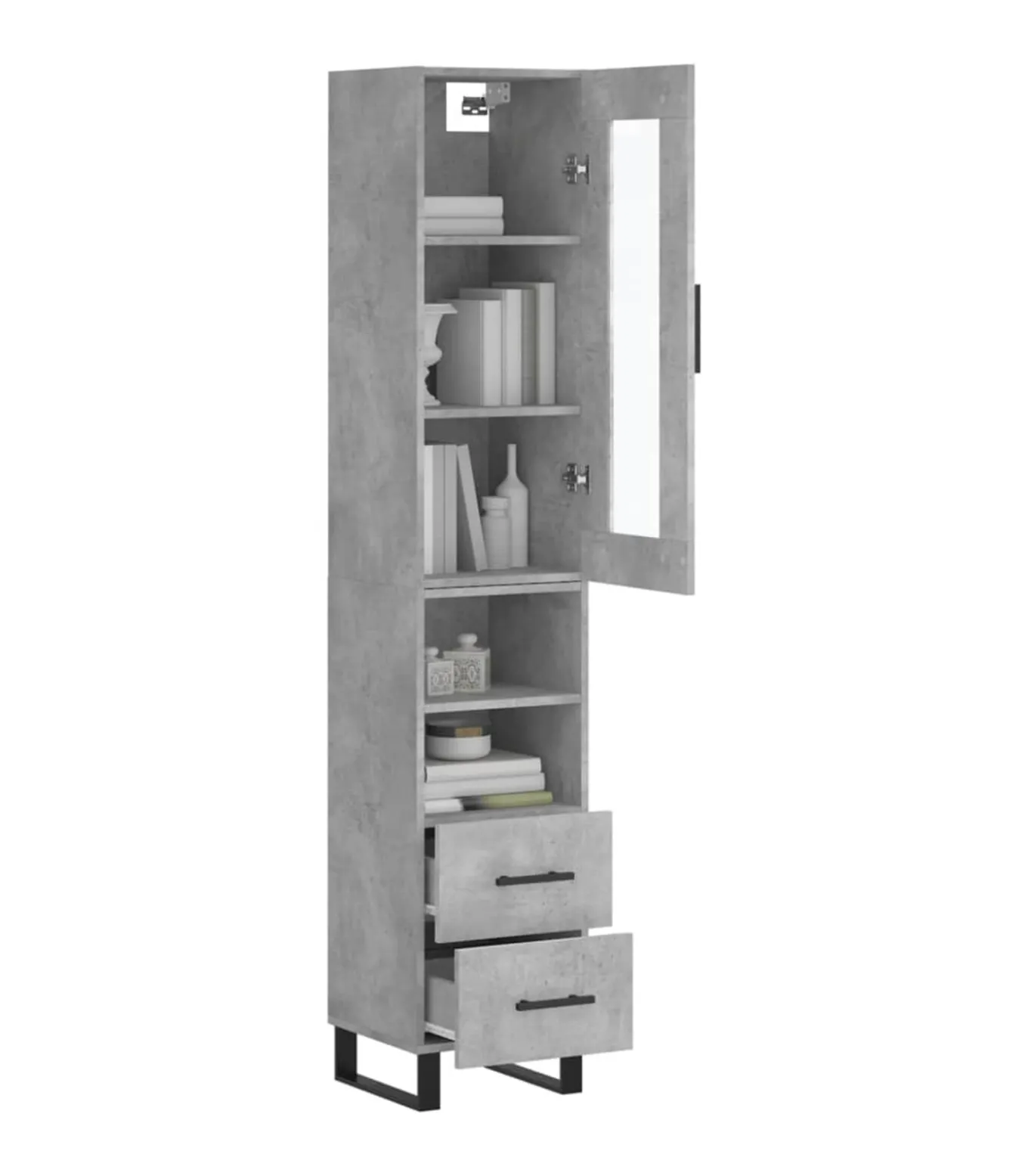 Hoge kast 34,5x34x180 cm bewerkt hout betongrijs