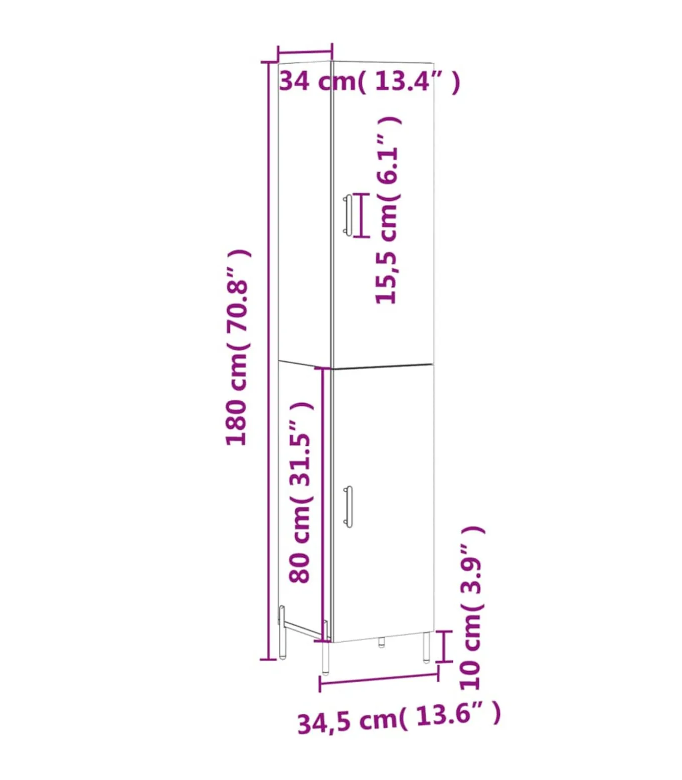 Hoge kast 34,5x34x180 cm bewerkt hout grijs sonoma eikenkleurig