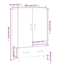 Hoge kast 69,5x31x115 cm bewerkt hout gerookt eikenkleurig