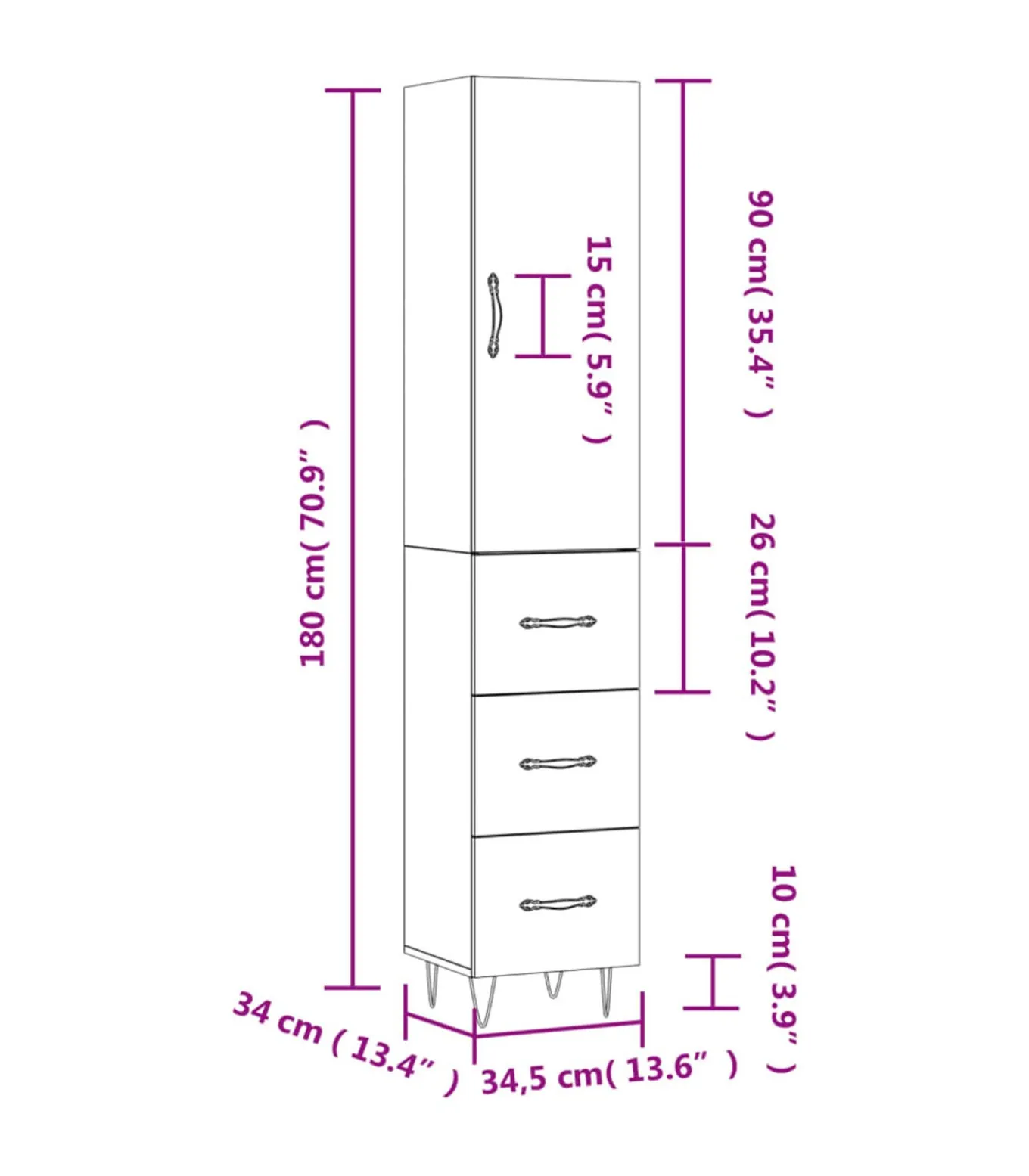 Hoge kast 34,5x34x180 cm bewerkt hout grijs sonoma eikenkleurig