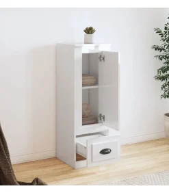 Hoge kast 36x35,5x103,5 cm bewerkt hout hoogglans wit