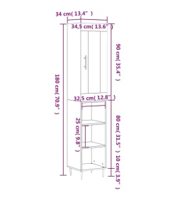 Hoge kast 34,5x34x180 cm bewerkt hout betongrijs