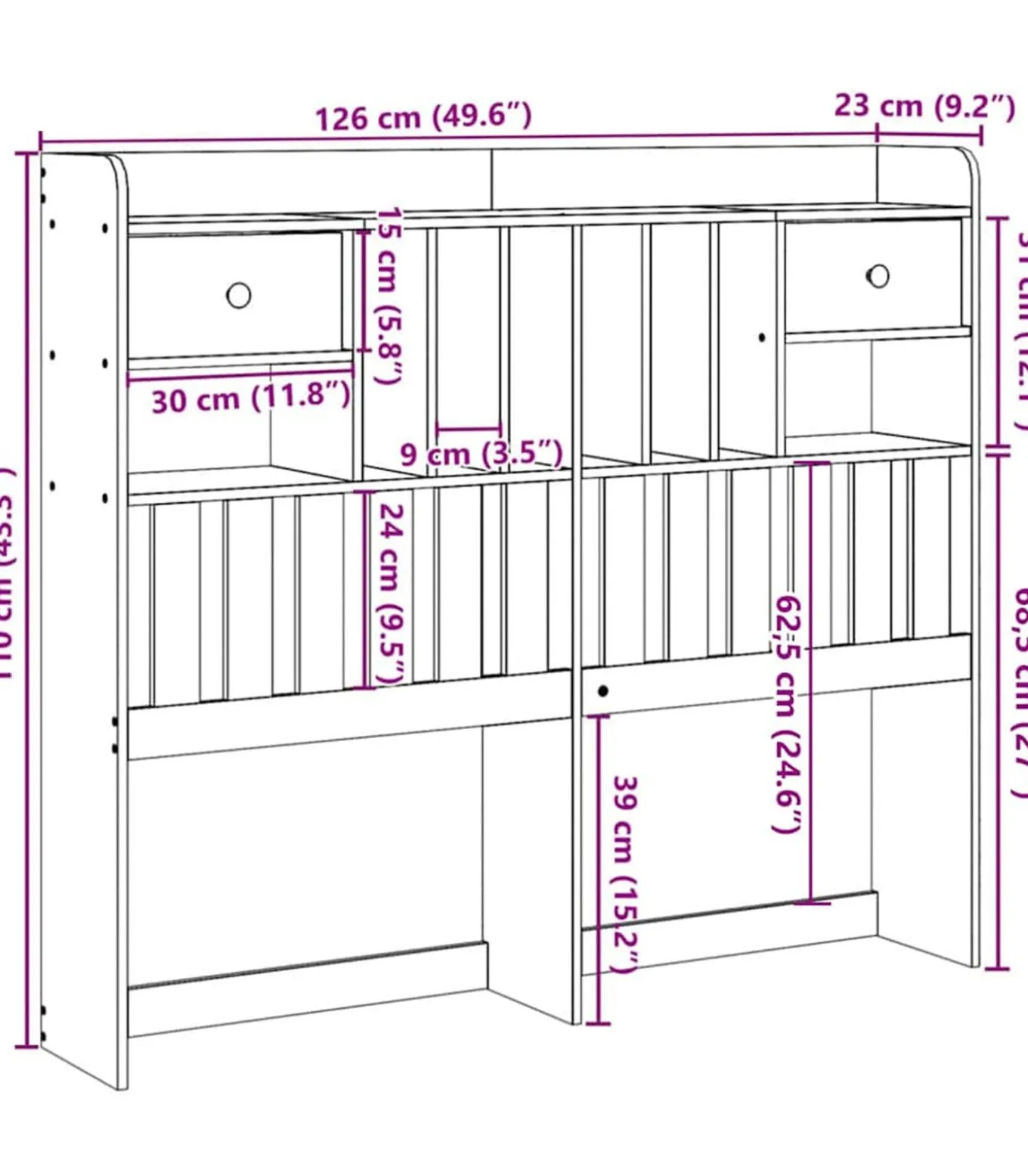 Hoofdbord met opbergruimte 120 cm massief grenenhout wasbruin