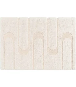 Hoogpolig vloerkleed met ecru geometrisch patroon 120 x 170 cm