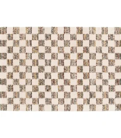 Hoogpolig vloerkleed met bruin vierkant patroon 120 x 170 cm