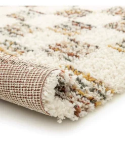 Hoogpolig vloerkleed met bruin vierkant patroon 120 x 170 cm