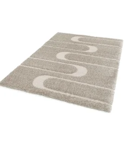 Hoogpolig vloerkleed met taupe geometrisch patroon 120 x 170 cm