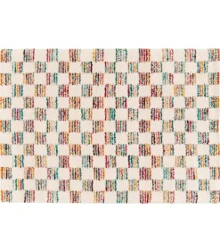 Hoogpolig vloerkleed met veelkleurig vierkant patroon 160 x 230 cm