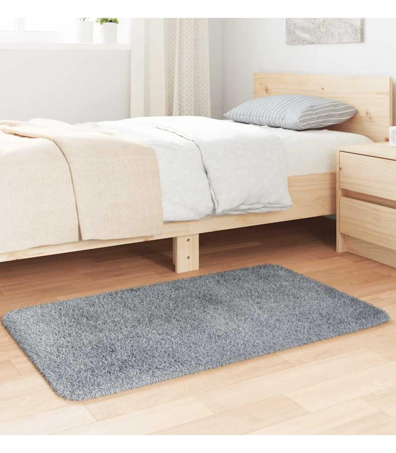 Hoogpolig vloerkleed NAVARRA 60x100 cm polyester lichtgrijs