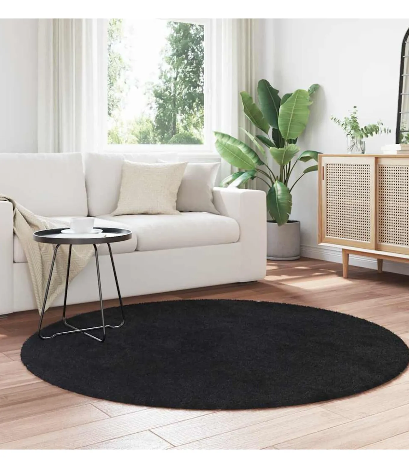 Hoogpolig vloerkleed NAVARRA 160x160 cm polyester zwart