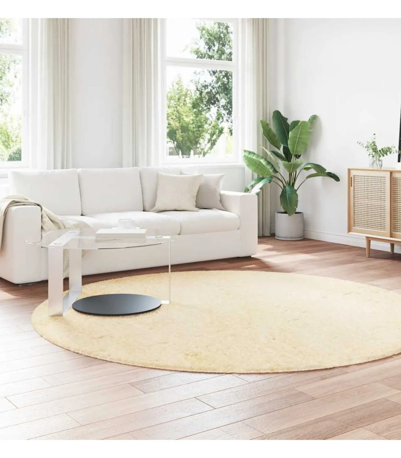 Hoogpolig vloerkleed NAVARRA 240x240 cm polyester crèmekleurig