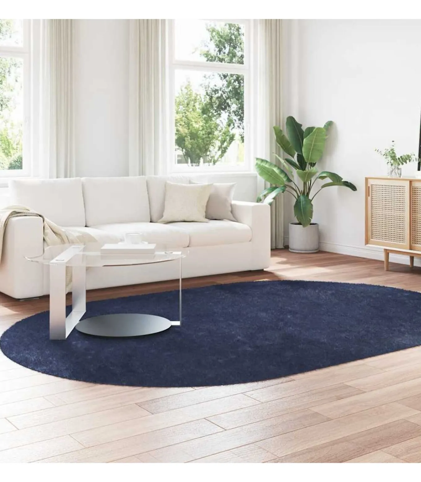 Hoogpolig vloerkleed NAVARRA 300x200 cm polyester marineblauw