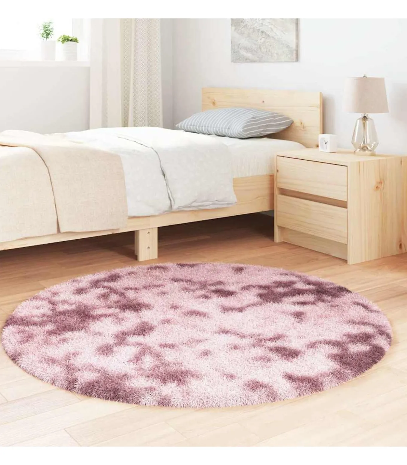 Hoogpolig vloerkleed NAVARRA 120x120 cm polyester stoffig roze