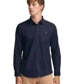 Indigoblauw hemd van spijkerstof met slim fit en Polo Club-logo