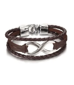 Infinity Armband Leder - Bruin met Zilver Kleurige Accenten