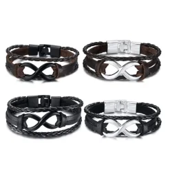 Infinity Armband Leder - Bruin met Zilver Kleurige Accenten