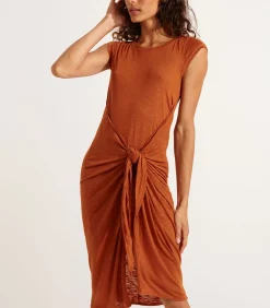 Juliana Caraiva koffie geknoopte T-shirt jurk