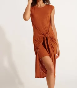 Juliana Caraiva koffie geknoopte T-shirt jurk