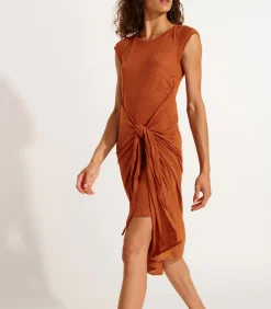 Juliana Caraiva koffie geknoopte T-shirt jurk