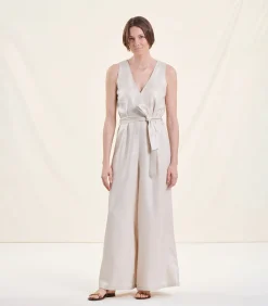 Jumpsuit met V-hals zonder mouwen van linnen