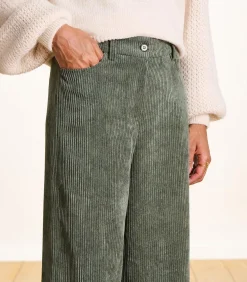 Kaki fluwelen broek met wijde pasvorm