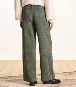 Kaki fluwelen broek met wijde pasvorm