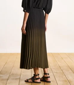 Kaki geplooide lange rok