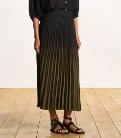 Kaki geplooide lange rok