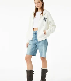 Kapstok Ecru Sweatshirt met Rits en Capuchon Met Print