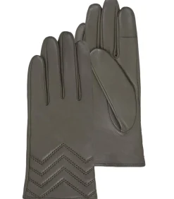 Khaki lamsleren dameshandschoenen met doorstiksels