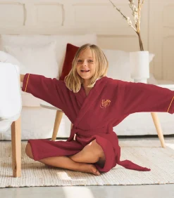 Kinderbadjas met kap en borduursel 100% katoen, HARRY POTTER ROOD