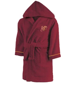 Kinderbadjas met kap en borduursel 100% katoen, HARRY POTTER ROOD