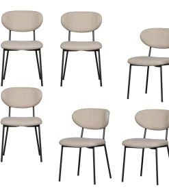 Kjeld Eetkamerstoelen - Polyester - Naturel - Set van 6