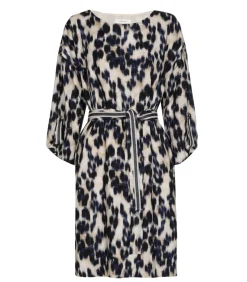 Kleedje met dierenprint in blauw en beige