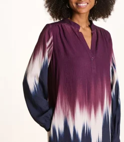 Korte bicolor jurk met tie & dye print