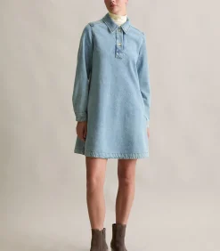 Korte denim jurk uitlopend