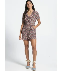 Korte Jumpsuit met korte mouwen en sjaalkraag