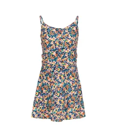 Korte jurk met bandjes, elastische taille, ruches onderaan