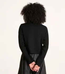 Korte zwarte gilet in gebreide stof met overhemdkraag