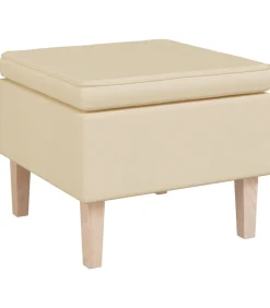 Kruk met houten poten stof crèmekleurig