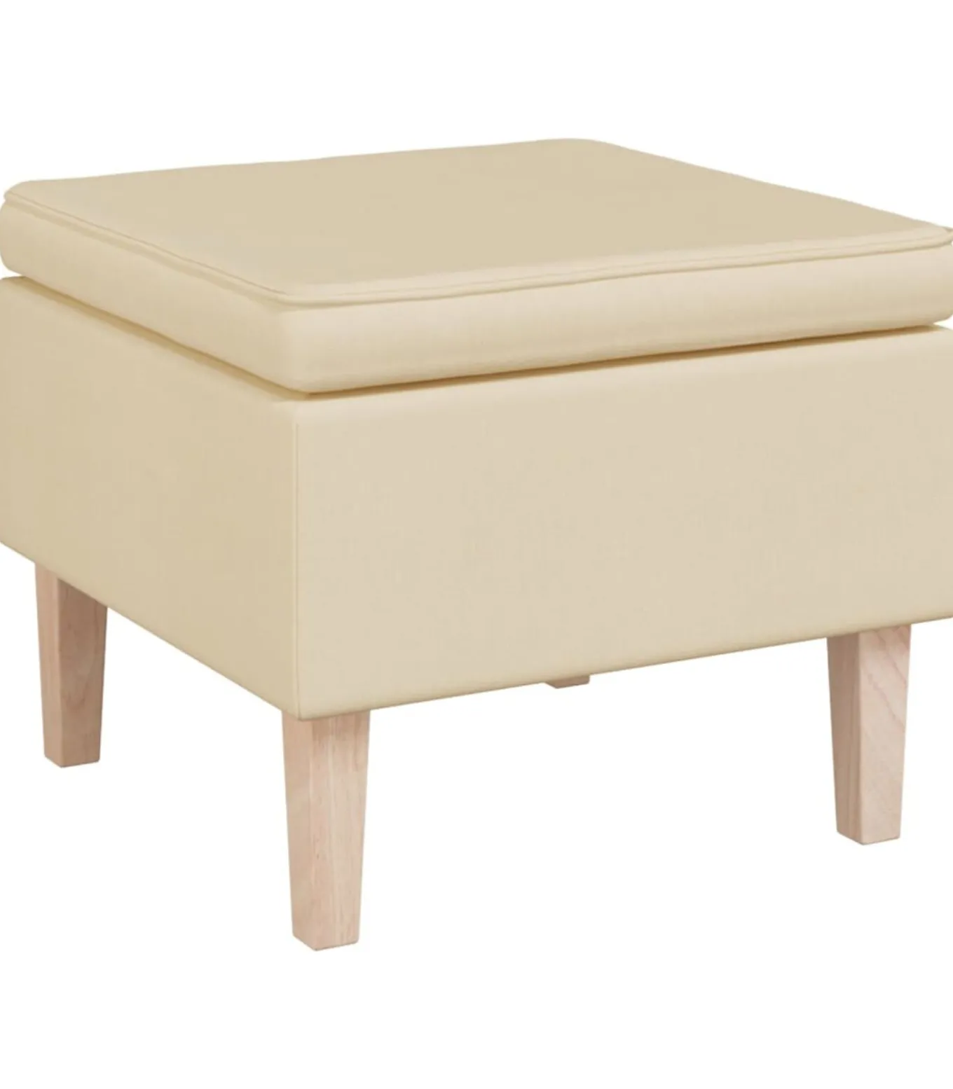 Kruk met houten poten stof crèmekleurig